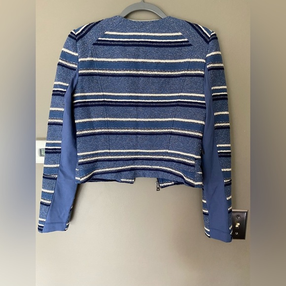 NWT BCBG MAXAZRIA Novak Striped Textured Moto Blazer Jacket Cotton Blend Sz XXS - Picture 11 of 13